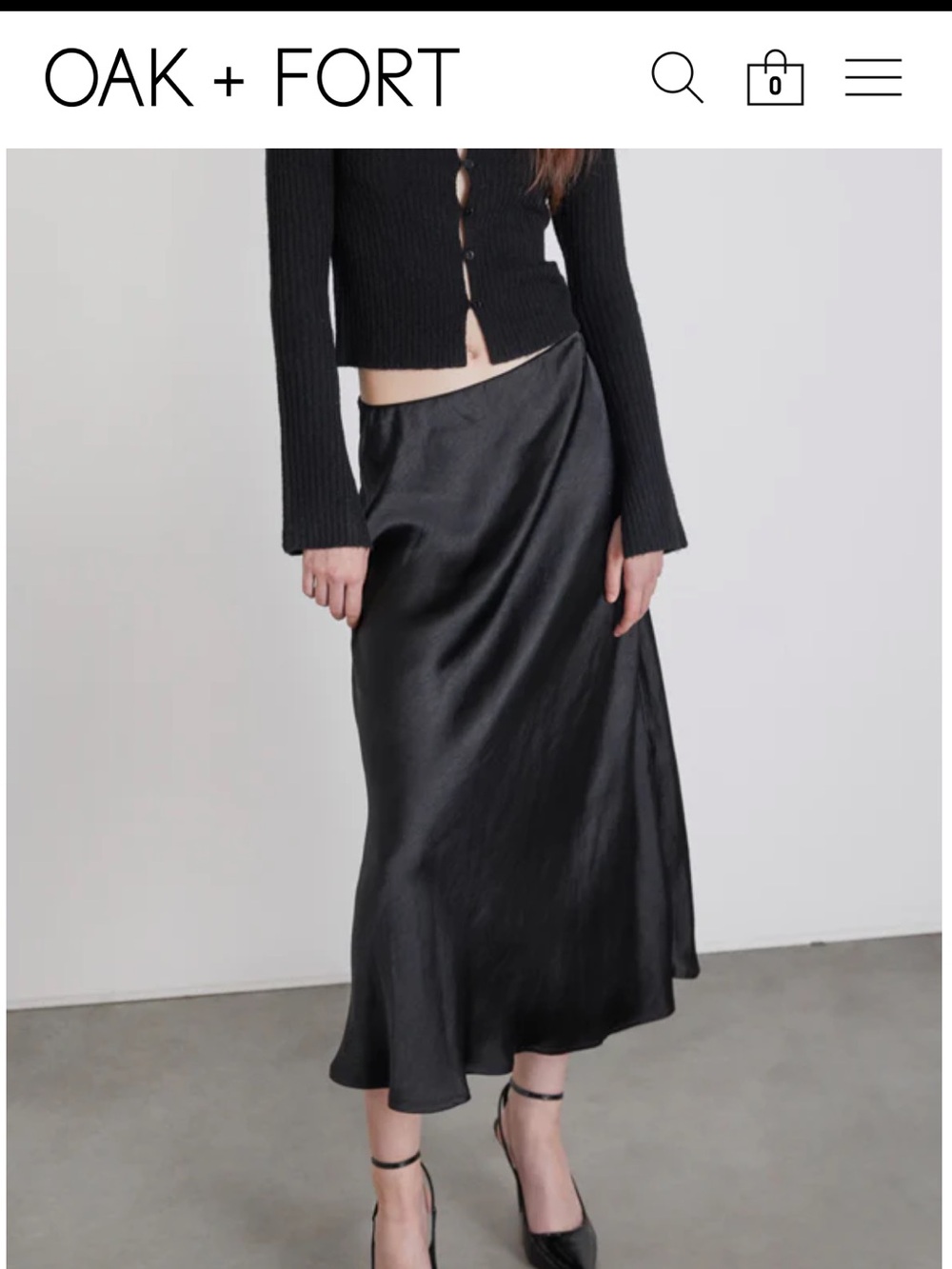 GREEN Oak + Fort Satin Slip midi skirt
